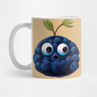 surprised blueberry cartoon looking to the side Mug